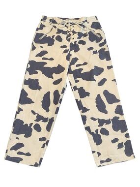 Beginning Boutique Blue & White Cow Print Lace-Up Pants, Size 12